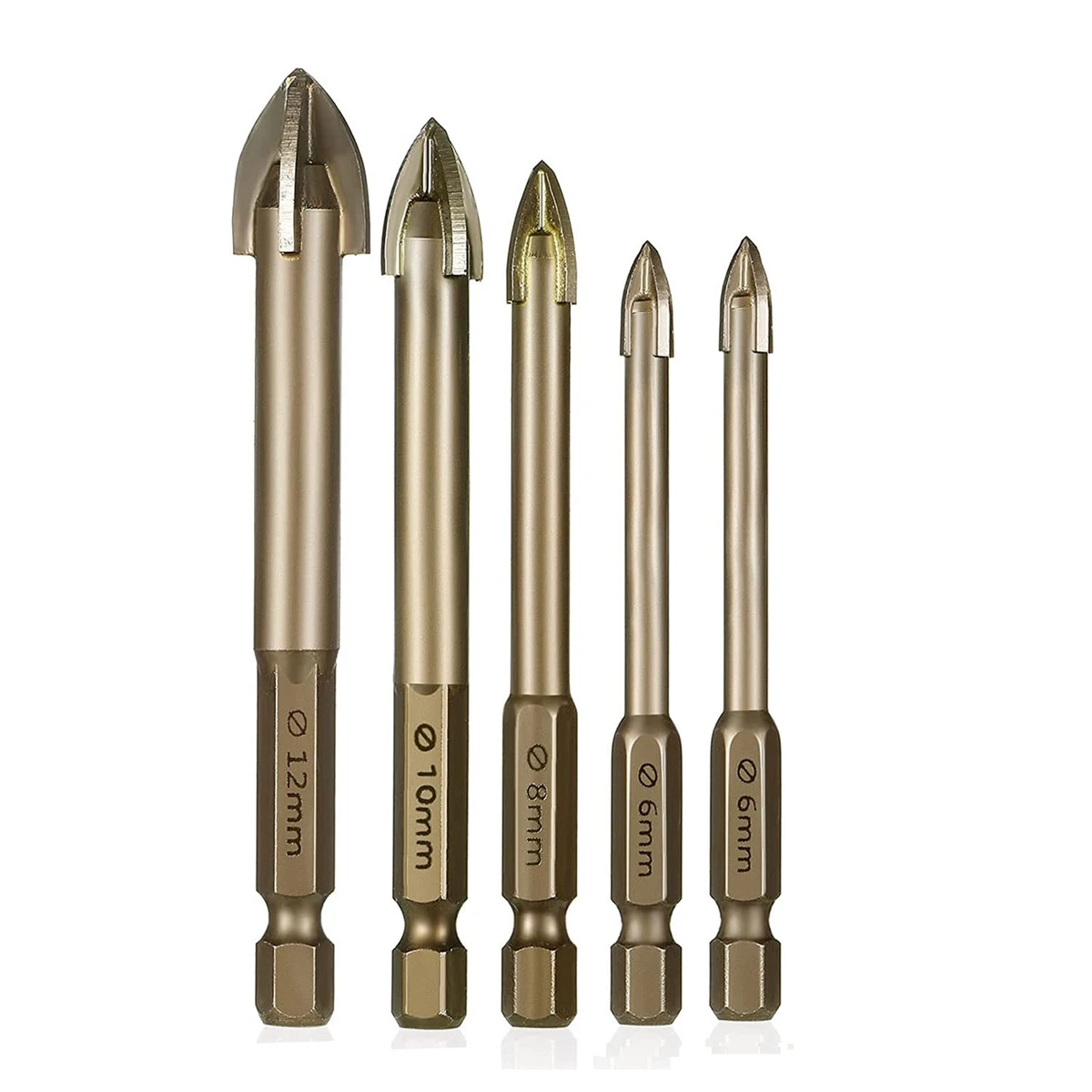 

6Pcs Glass Concrete Drill Bit Set Carbide Point With Cutting Edges Tile Glass Cross Spear Head Hex Drill Bits-ABGL