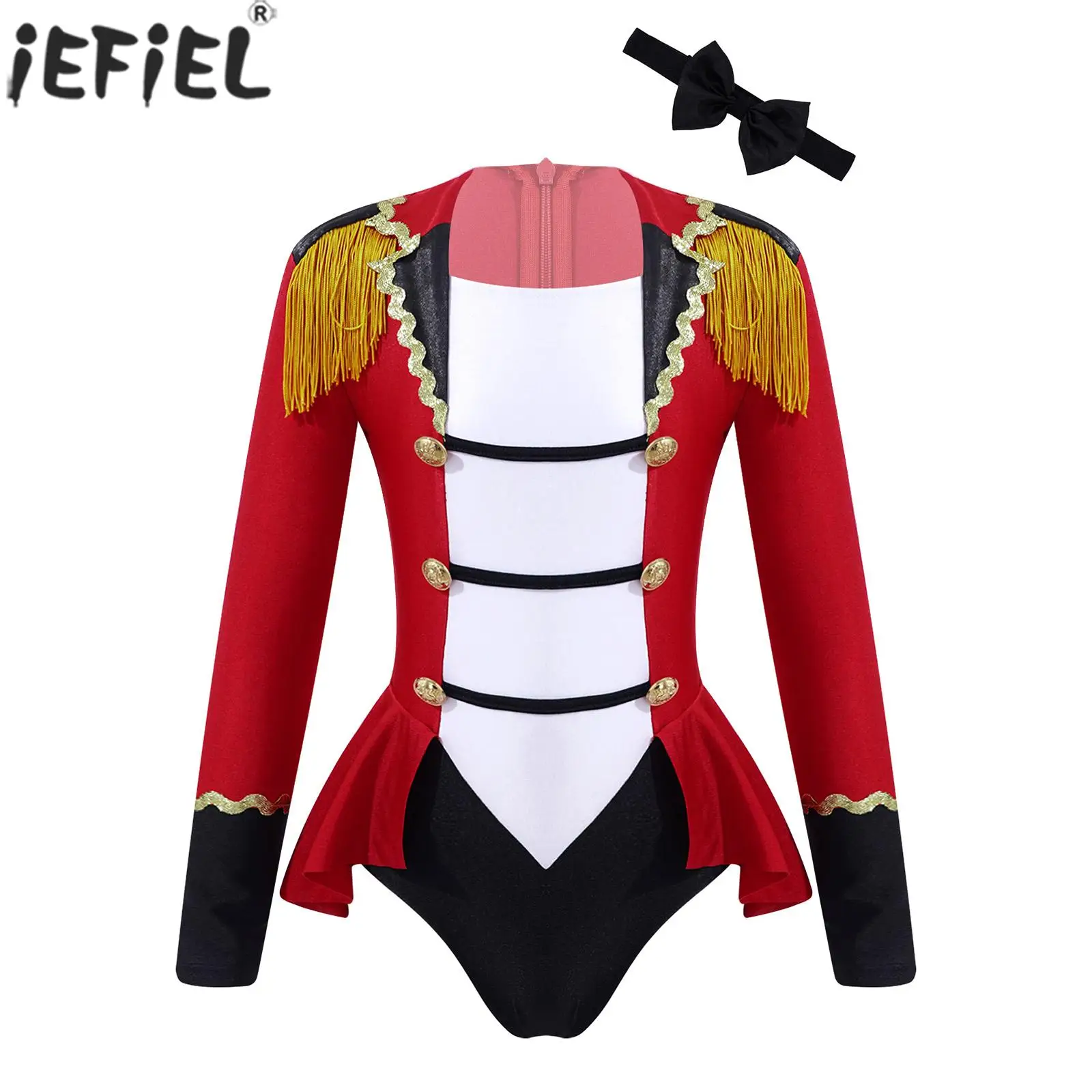 

Teens Girls Long Sleeve Tassel Button Bodysuit Halloween Circus Cosplay Costume for Carnival Theme Party Stage Performance