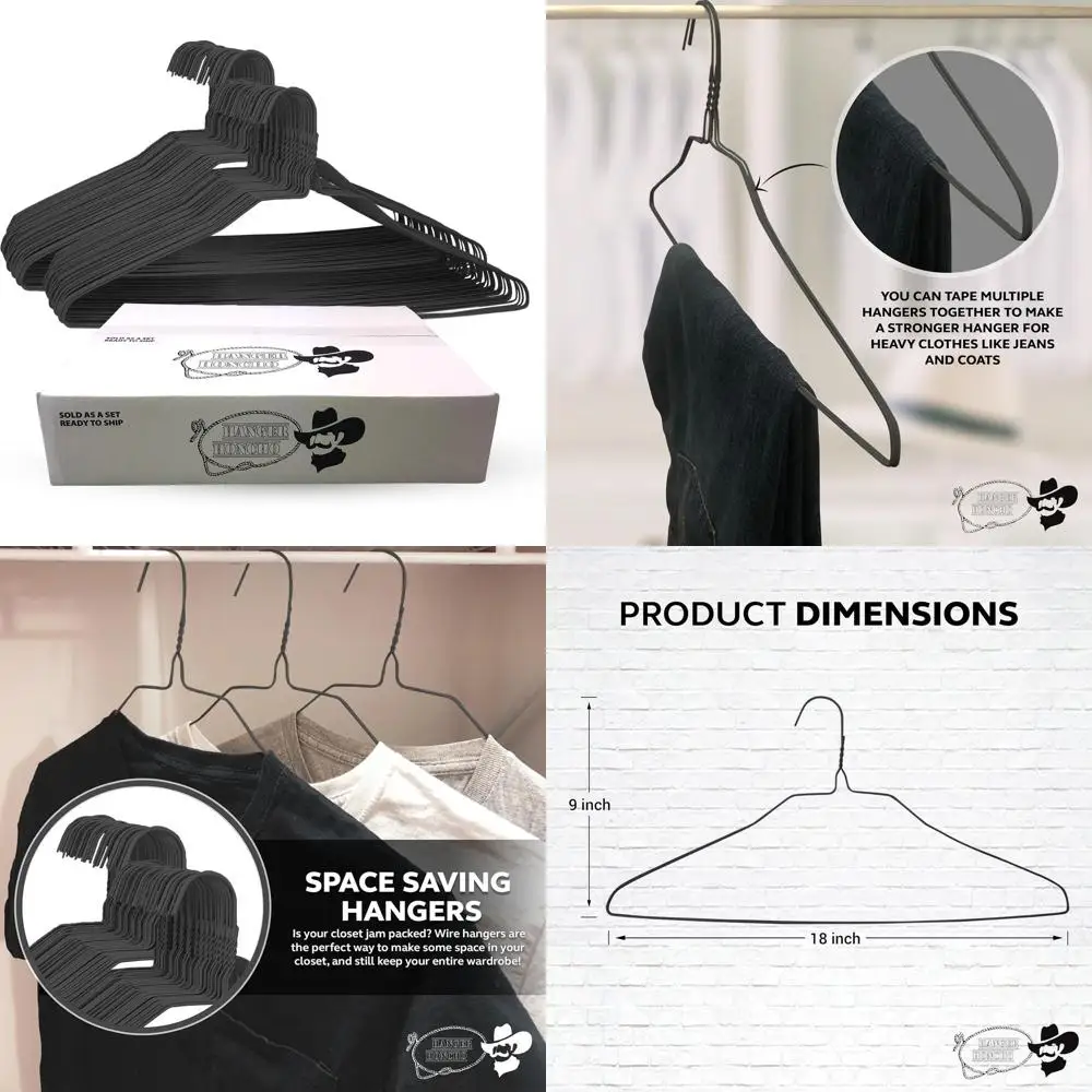 

200 Pack Bulk Metal Hangers for Standard Clothing, 18 Inch Non-Slip, Ultra Thin, Black