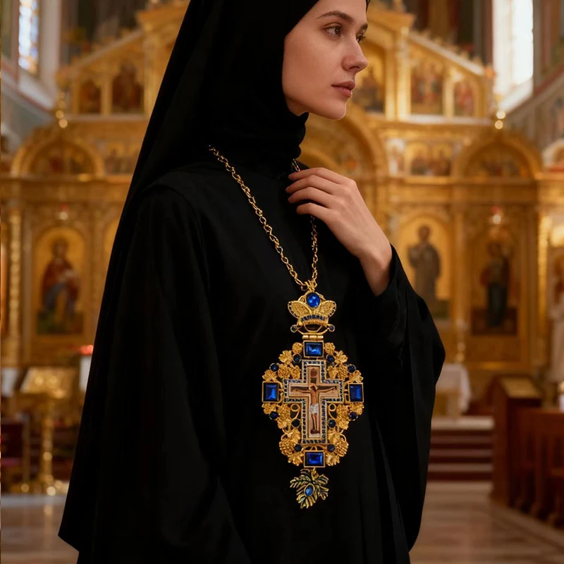 Novo 2026 alta qualidade cruz peitoral ortodox jesus crucifixo pingentes strass vermelho corrente ouro jóias religiosas pastor presente