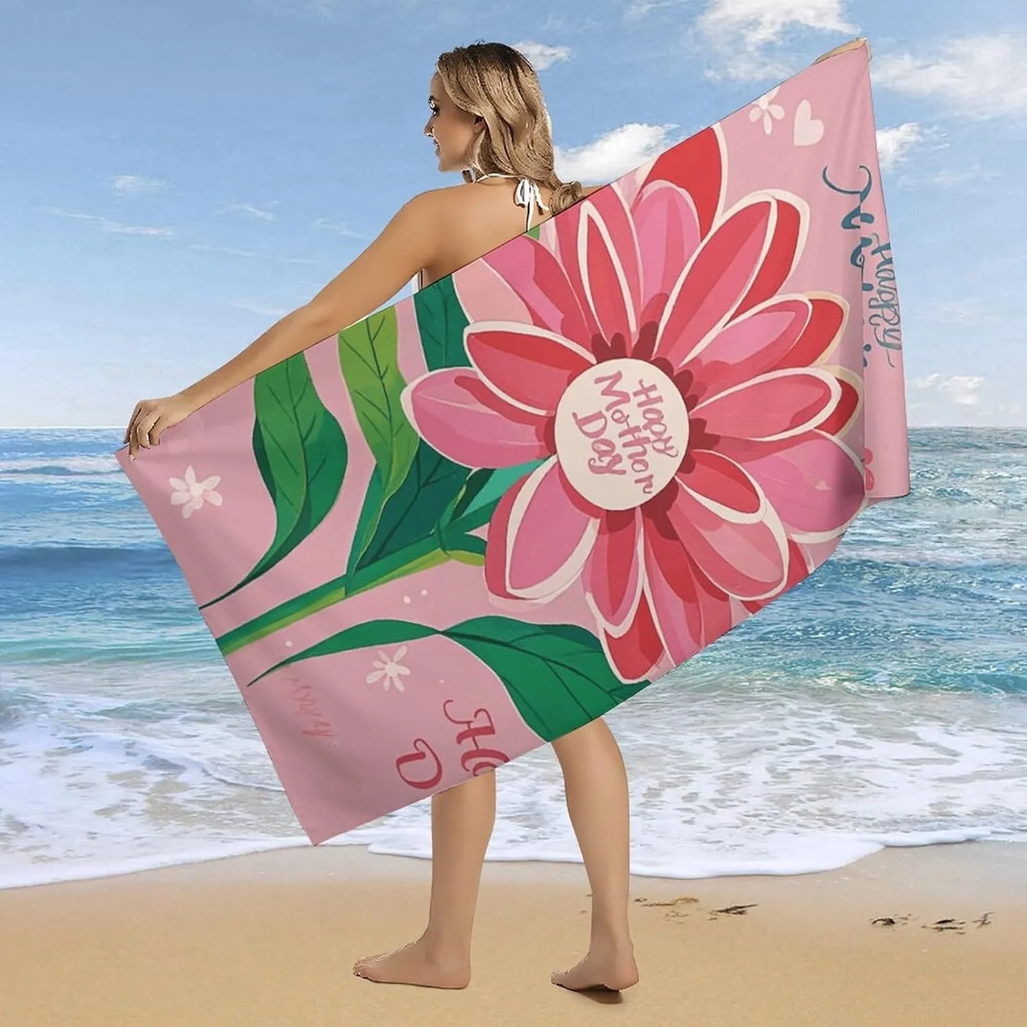 1PC Beach Towel Flowers pattern for Mom Festival gifts Towel Quick-Dry Beach Towel For Yoga Tourism Beach GYM Camping Swimming