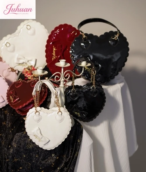 Japanese Original Biscuits Love Bags Handbag Sweet Lady Lolita Sweet Bow Messenger Bags  Women Pu Patent Leather Female Lo Bag