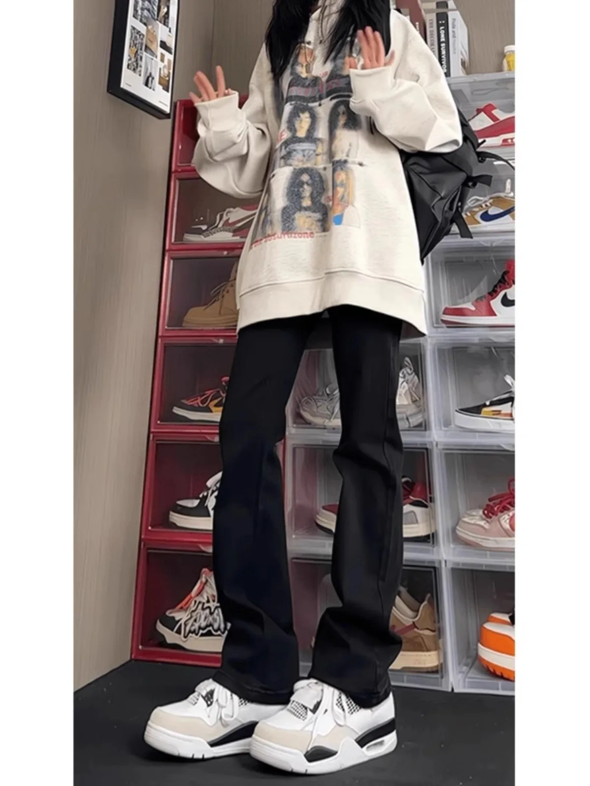 بنطلون جينز رجالي أمريكي عالي الخصر بتصميم نحيف من American High Street Vibe، أسود، ذو حافة سكين مستقيمة، واسع من الأسفل، عصر...