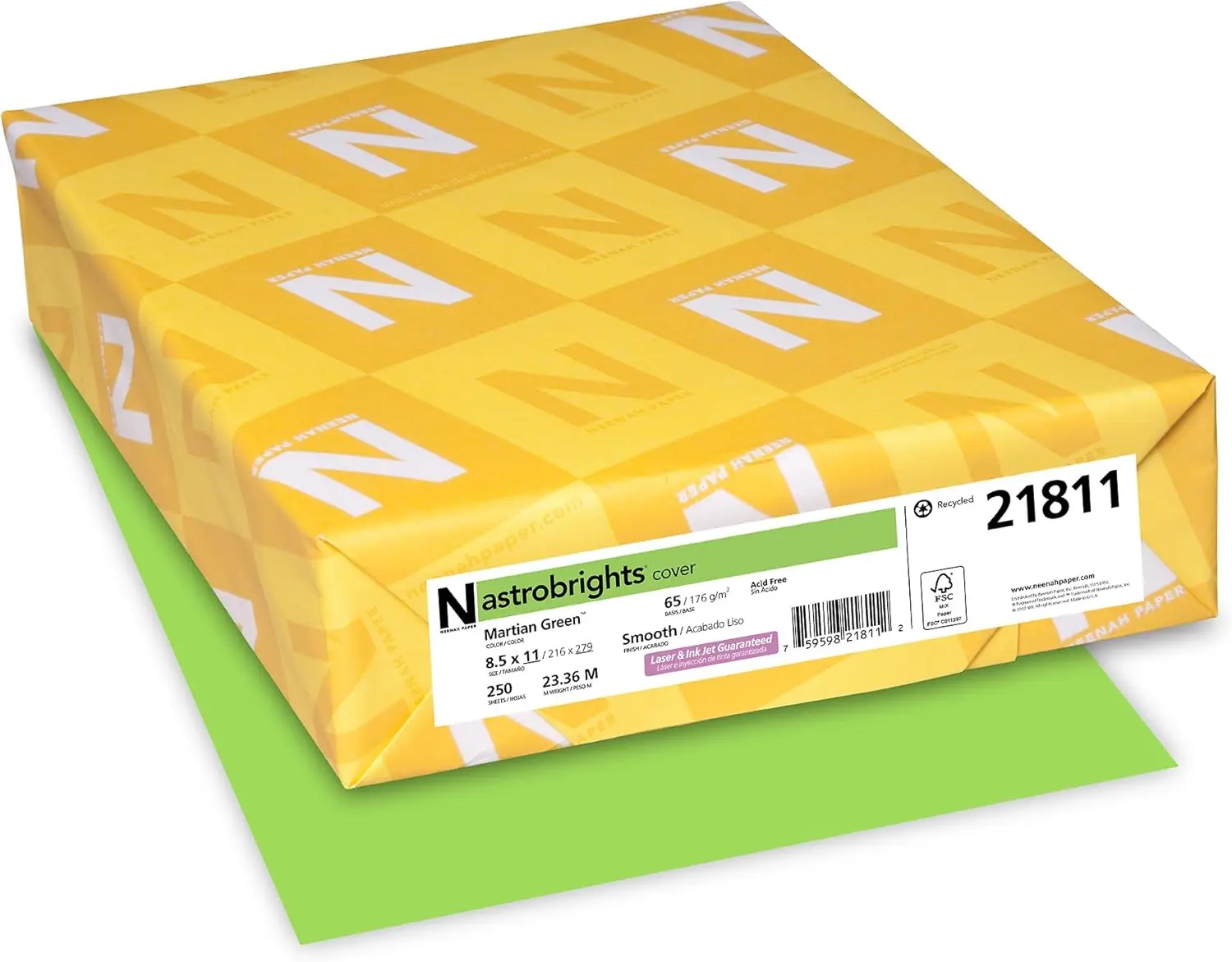 

65 lb Colored Cardstock, 8.5x11", Martian Green, 250 Sheets