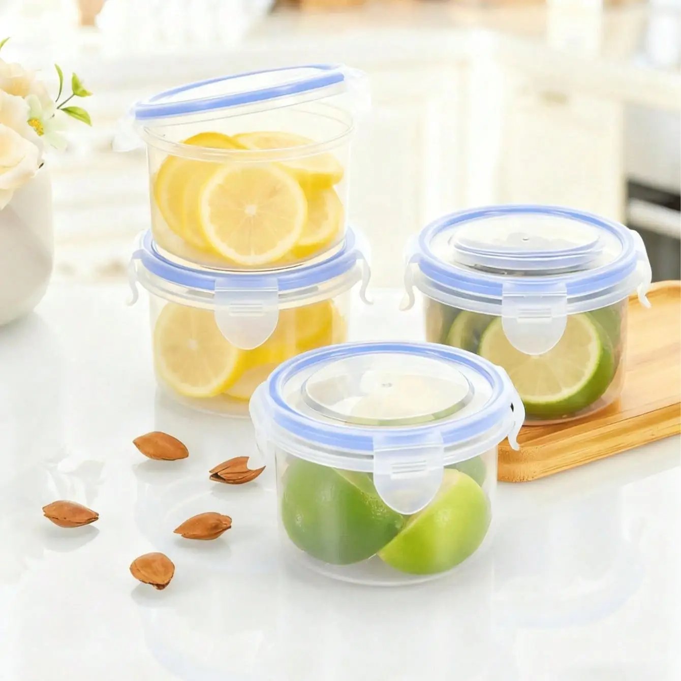 

6PCS Kitchen Organizers Stackable Refrigerator Organizer Bins with Lids, Airtight Keep Fresh Boxes for Cake, Dessert, Meal Prep