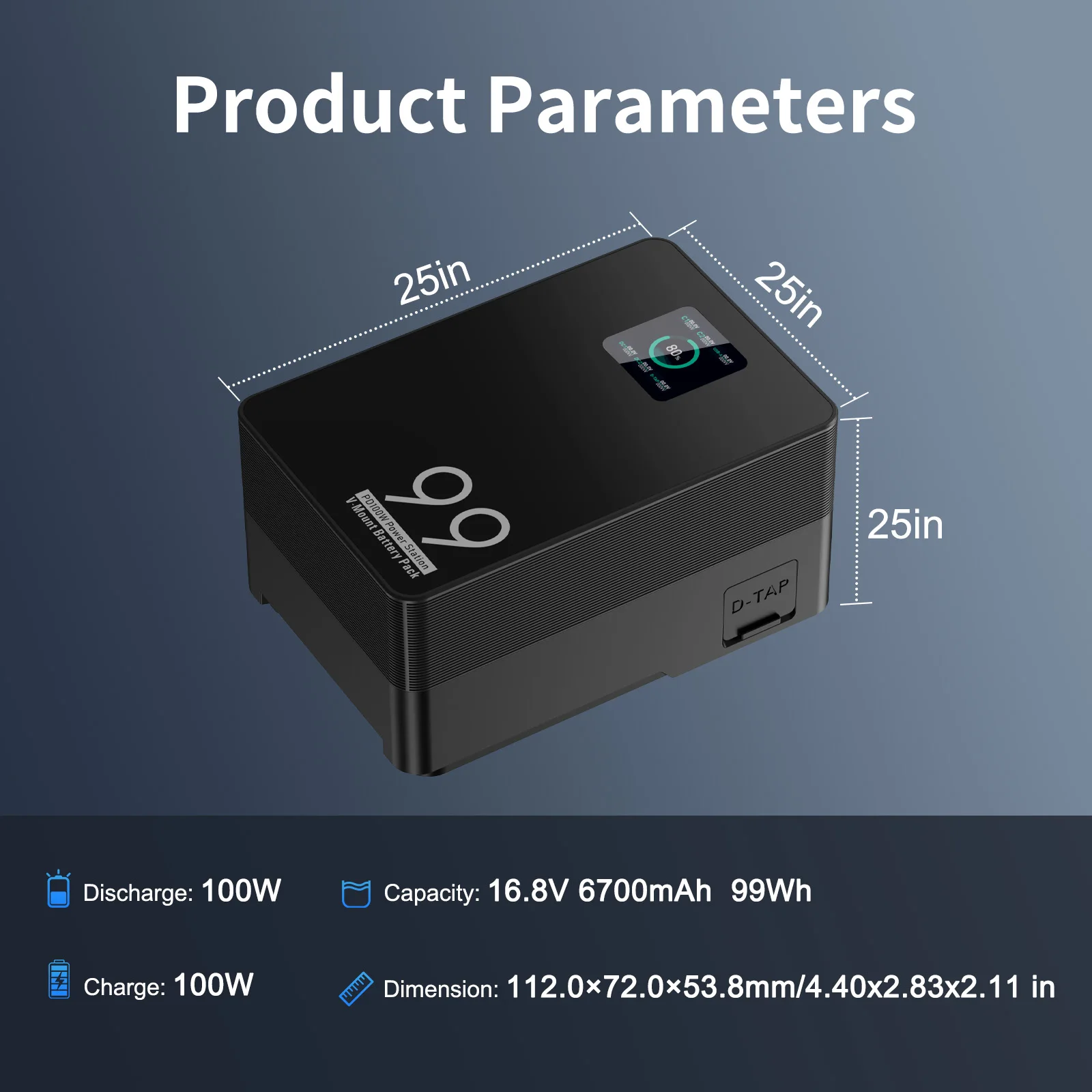 PD100W Mini V-Mount 99Pro Battery 6700mAh V-Lock Battery Power For Canon ARRI RED Blackmagic for Sony LED Lights Camcorders