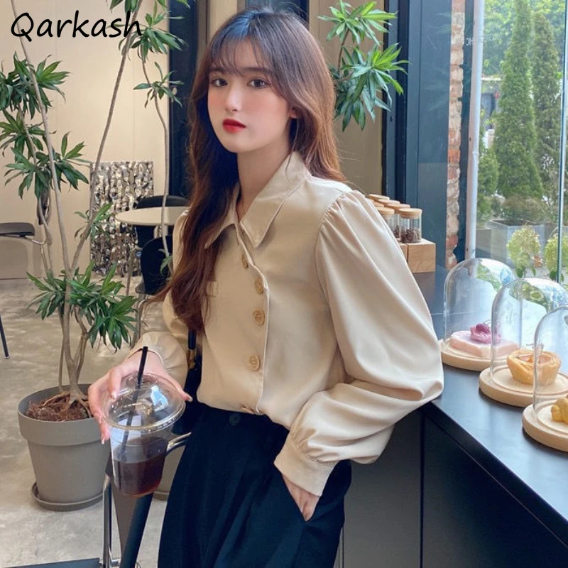 

Shirts Women Asymmetrical All-match Tender Solid Basic Design Chemise Femme French Style Ulzzang Chic Trendy Office Ins Simple