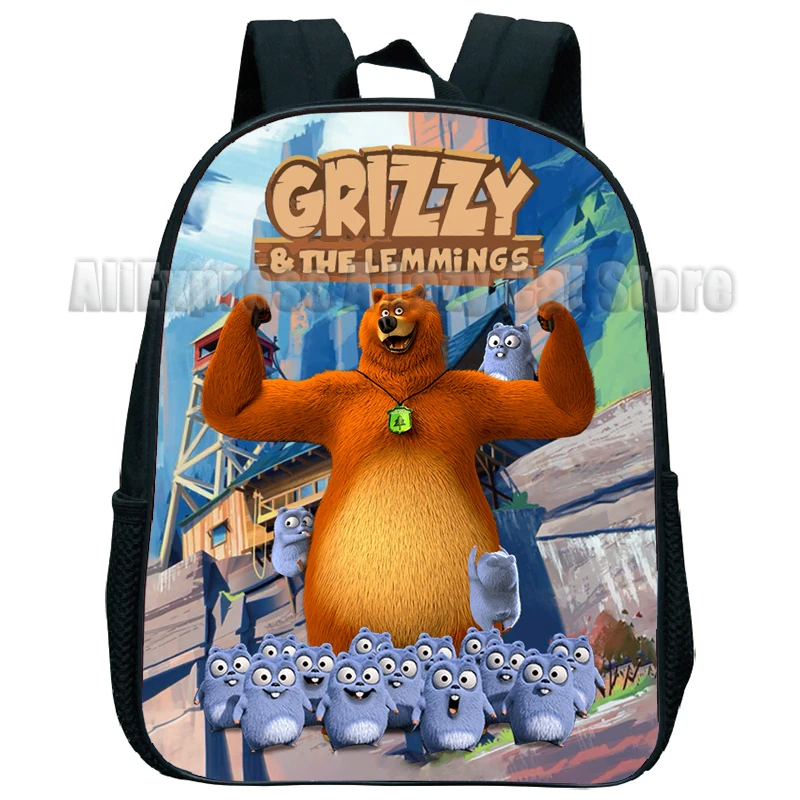 Grizzy et les Lemmings-Sac à Dos d'École 3D pour Enfant, Mini Cartable pour Garçon et Fille de Maternelle