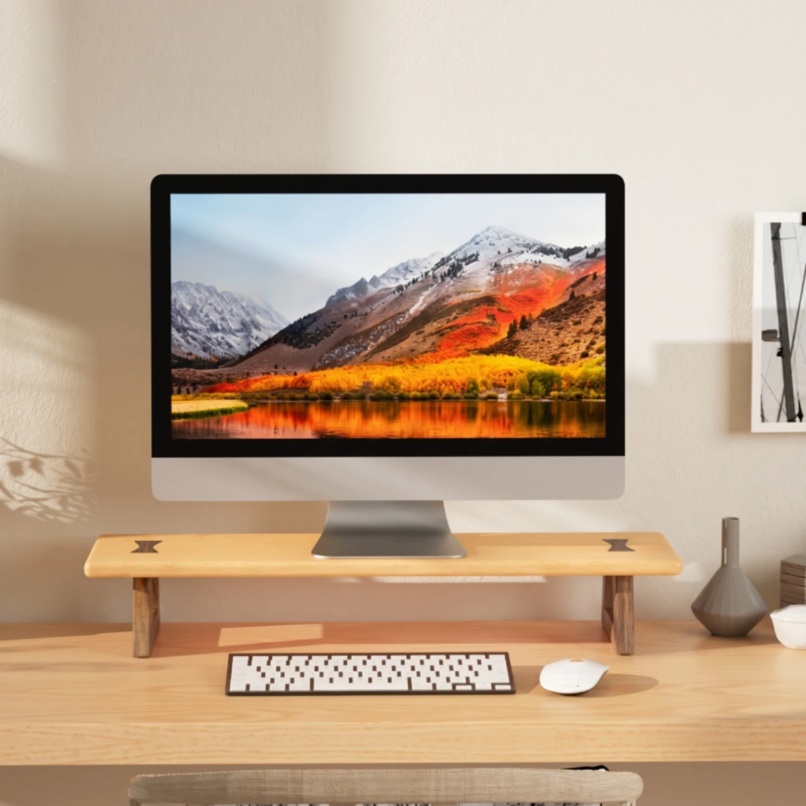 Monitor Stand with Wooden Legs Minimalist Monitor Riser Computer Stand Stylish Furniture Sturdy for Office Workers, Workspace