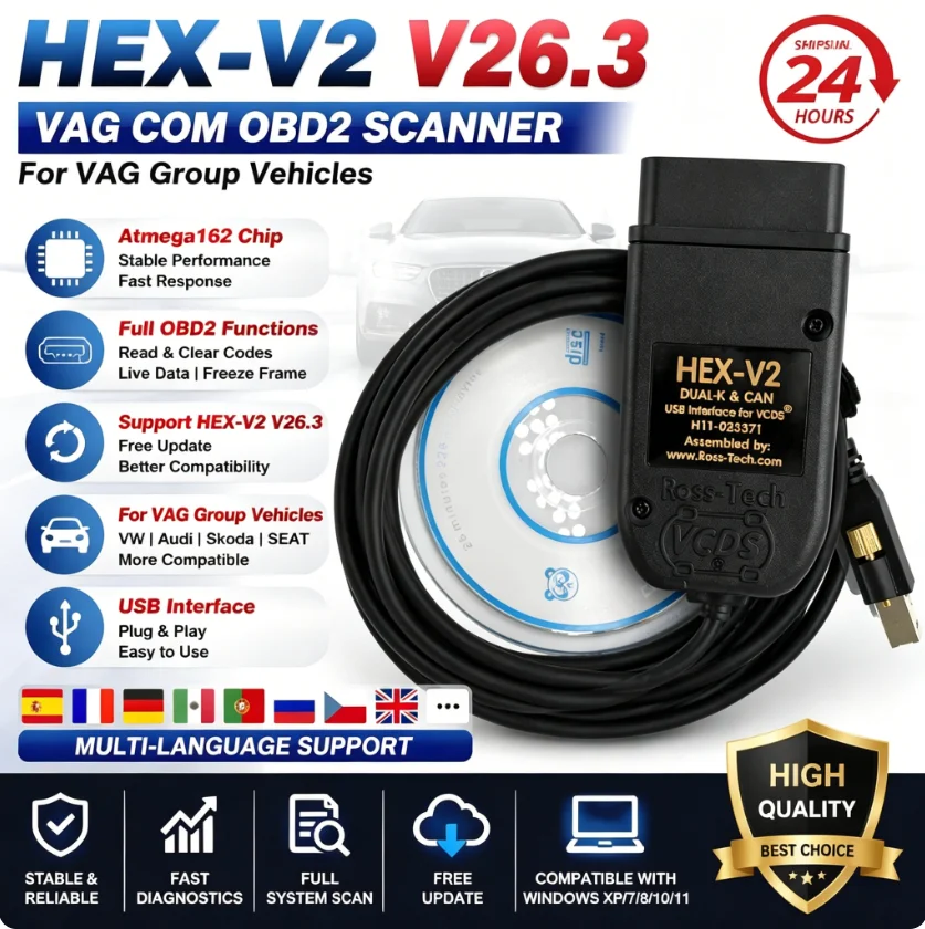 Atmega162 Chip V26.3 HEX V2 VAG COM OBD2 Scanner VCDS Auto-Fehlerdiagnoseschnittstelle für Fahrzeuge der VAG-Gruppe