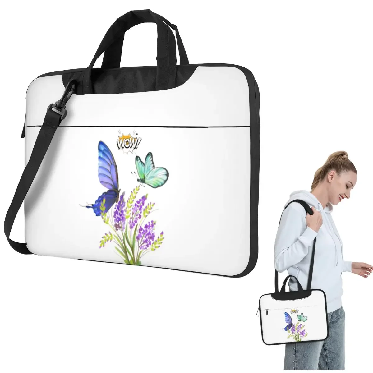 

Butterflies And Lavender Flowers Nature Aesthetic Crossbody Laptop Bag Case Computer Bag Resistant Protective Notebook Pouch