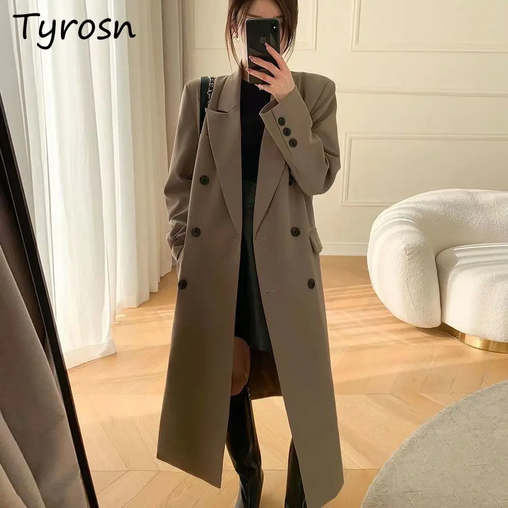 

Trench Women Long Sleeve Solid Coats British Style Streetwear OL Casual Temperament Slim Double Breasted Elegant Daily Fashion