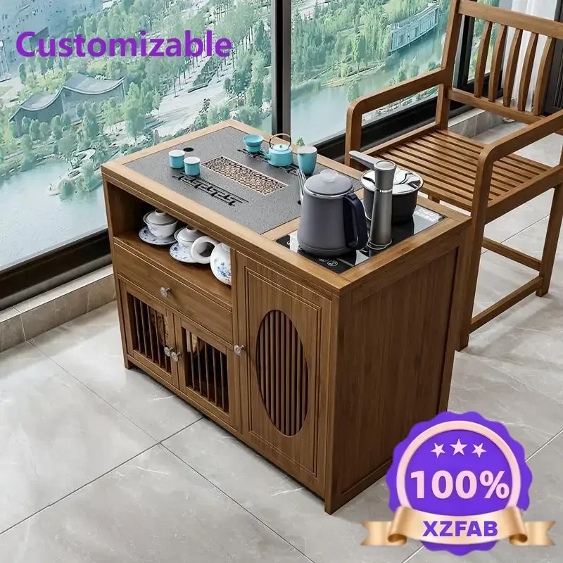 Factory Direct 2026 Mobile tea table Tea table Household solid wood tea cart Living room table  set Automatic kettle integrated