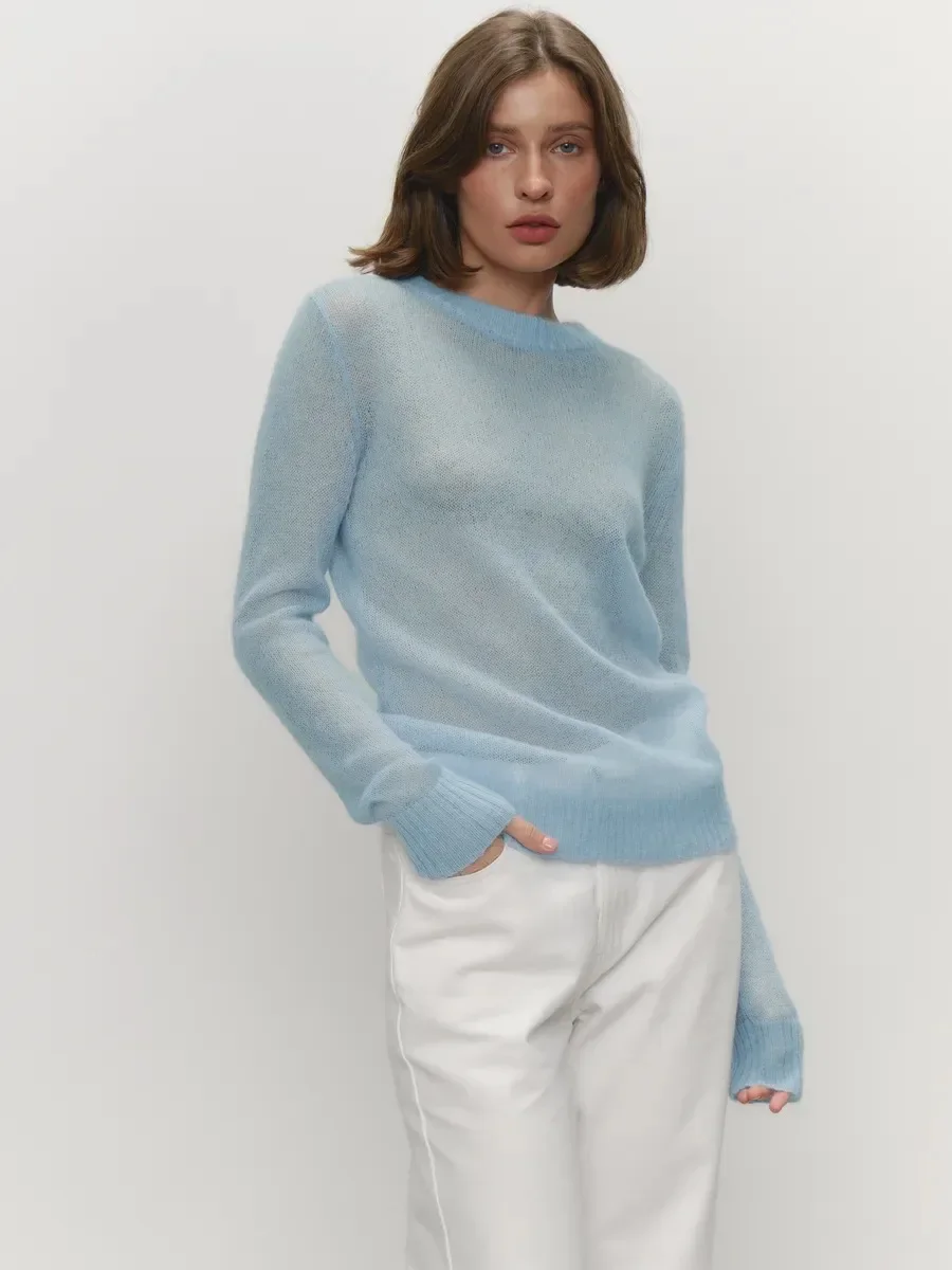 BLuWin Summer New O-neck Elegant Slim Fit Sweater Women's Jumpers Casual Chic Thin Long Sleeved Fashion Lady Loose Pullovers