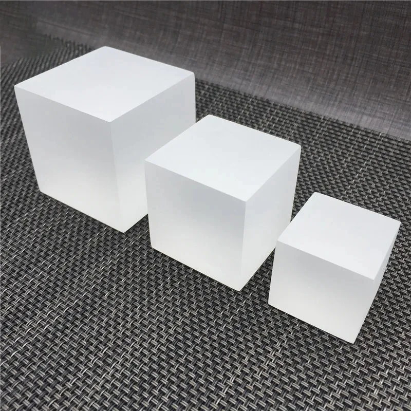 Frosted Textured Base Acrylic Square Block Pedestal Cube Column, Jewelry Cosmetics Perfume Display Stand Photography Holder