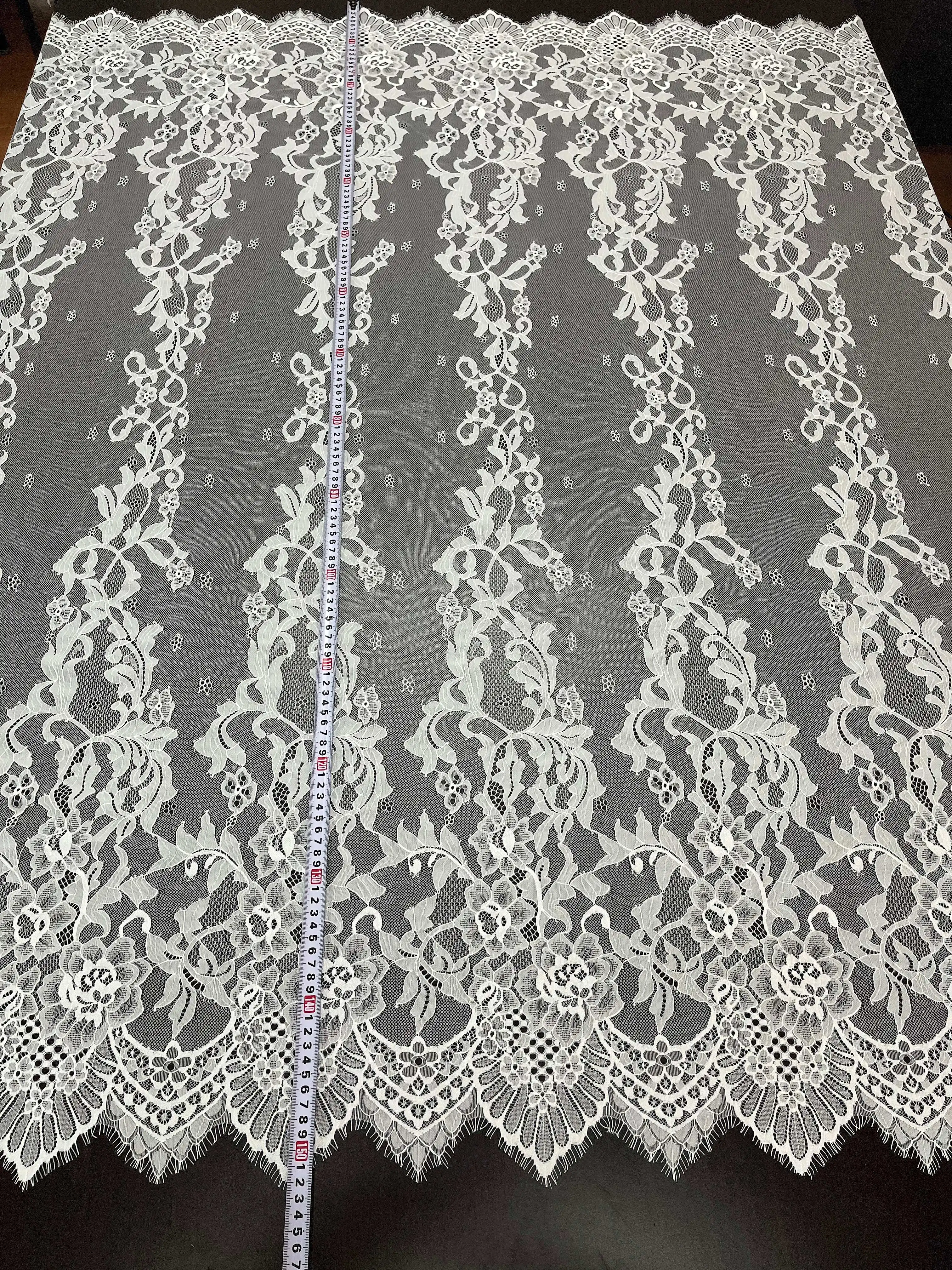 Ivory Vintage Chantilly Floral Lace Fabric for Making Wedding Dress, Gown and Veil
