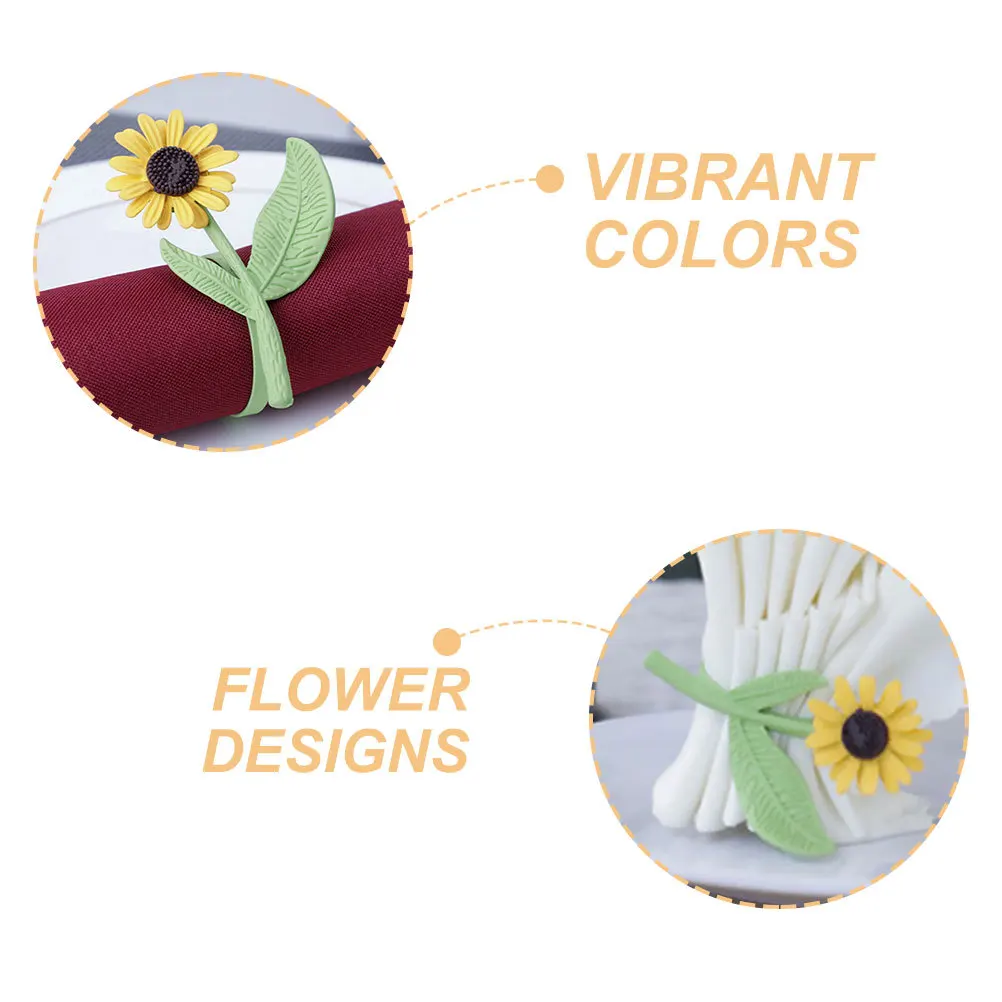 

4Pcs Napkin Rings Sunflower Alloy Decorative Holders for Dining Table Party Holiday Table Decor Sunflower Napkin Rings