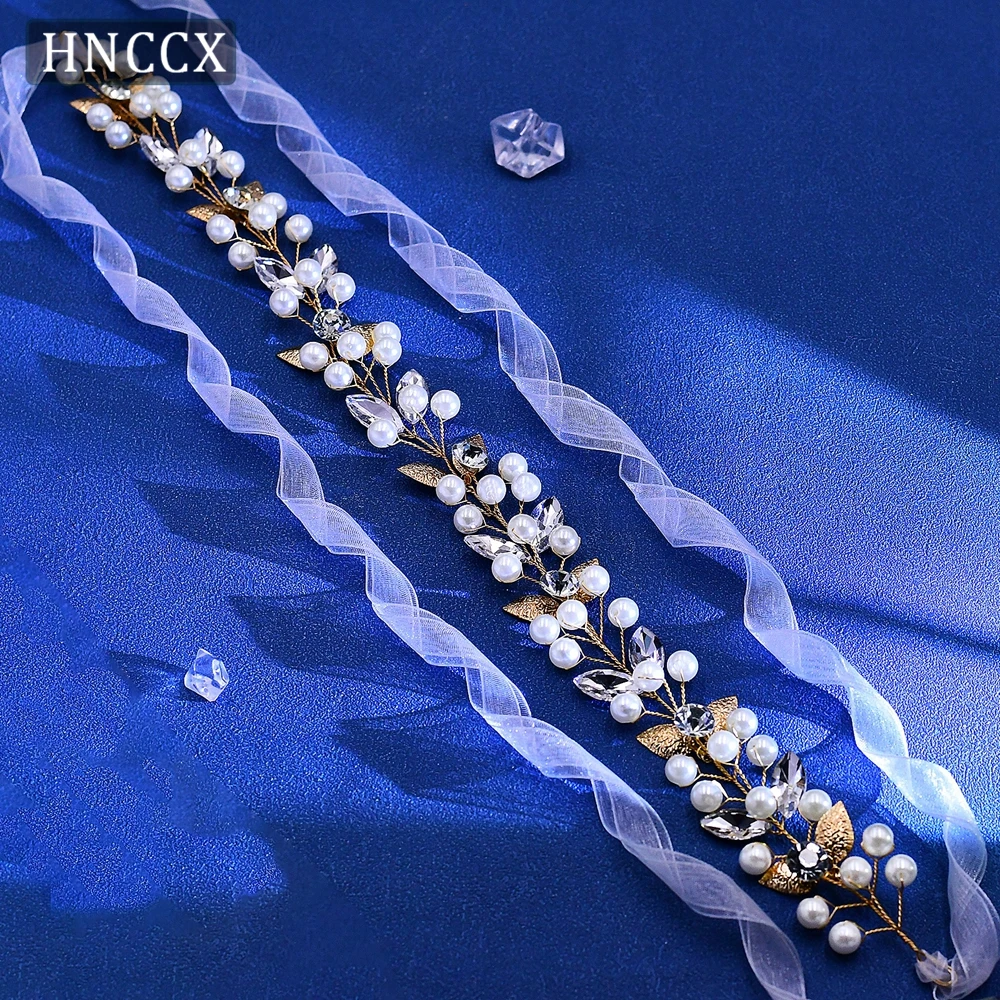 HNCCX Bride Pearl Hair Band Gold Color Alloy Leaf Wedding Headband Women Elegant Party Headwear Travel Hair Accessories CP736