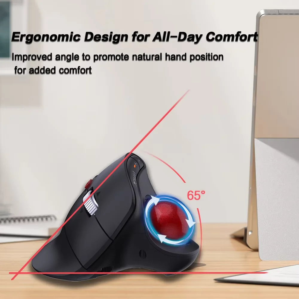 JOMAA Wireless Trackball Mouse, Ergonomic Rollerball Mouse,Rechargeable Bluetooth Mouse,Adjustable DPI,Vertical Mouse for PC