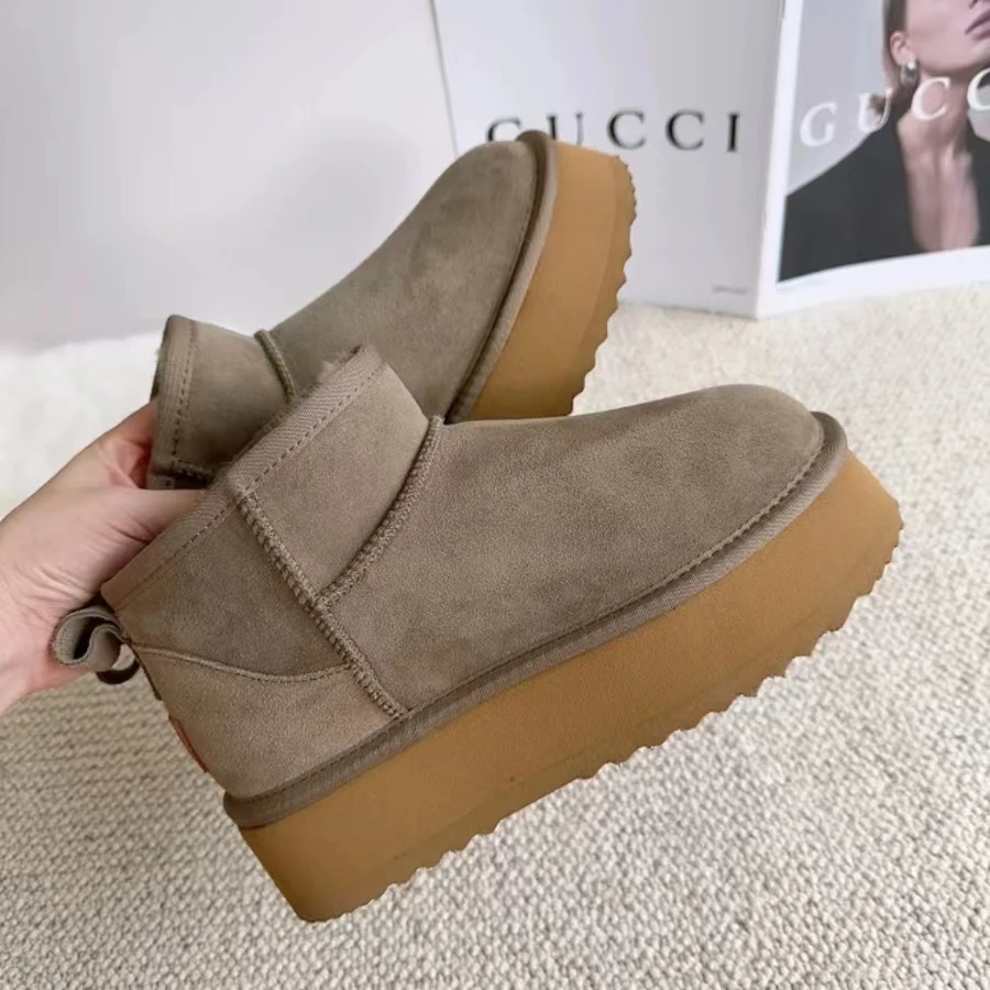 Winter Women\'s Short Plush Casual Shoes New Suede Fur Chelsea Ankle Boots Flats Platforms Women\'s Shoes Warm Snow Boots