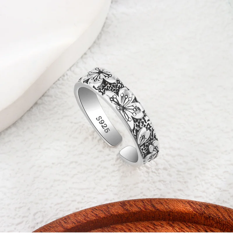 

Buyee 925 Sterling Silver Female Ring Finger Elegant Butterfly Open Ring for Men Women Fashion Ethnic Flower Fine Jewelry Circle