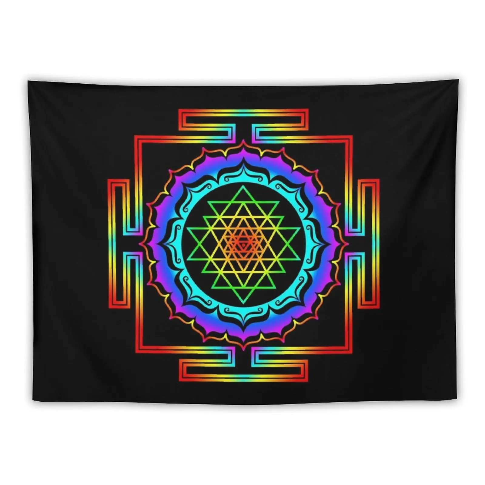 Shri Yantra - Cosmic Conductor of Energy, Rainbow Tapestry Wall Art Mushroom Tapestry