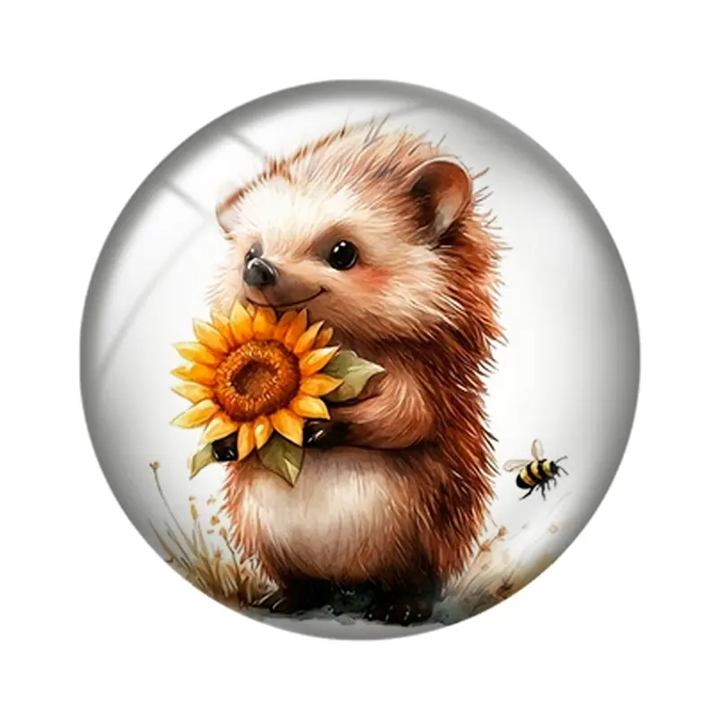 Floral Hedgehog 12/18/20/25mm Glass Cabochon Bracelet Pendant Rings for Jewelry Demo Earrings Back Making Findings