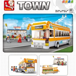 457PCS City Bus Building Blocks Tram Bus Station  Model Bricks Set With Mini Figures Desktop Deco DIY Toy For Kids Holiday Gifts