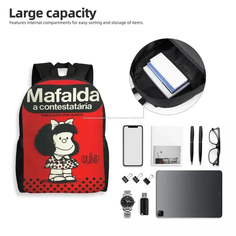 Mafalda A Contestataria Backpacks for Men Women College School Student Bookbag Fits 15 Inch Laptop Quino Comic Manga Bags