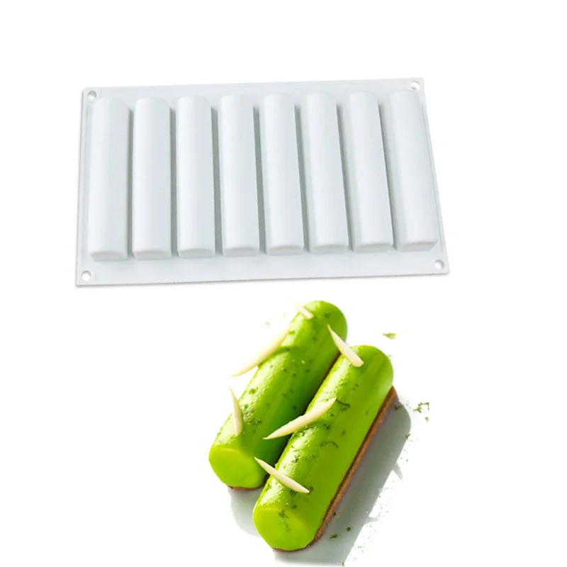 8 Cavity Flat-headed Cylinder Silicone Cake Baking Mold for Sausage Chocolate Mousse Jelly Pastry Dessert Bread Decorating Tools