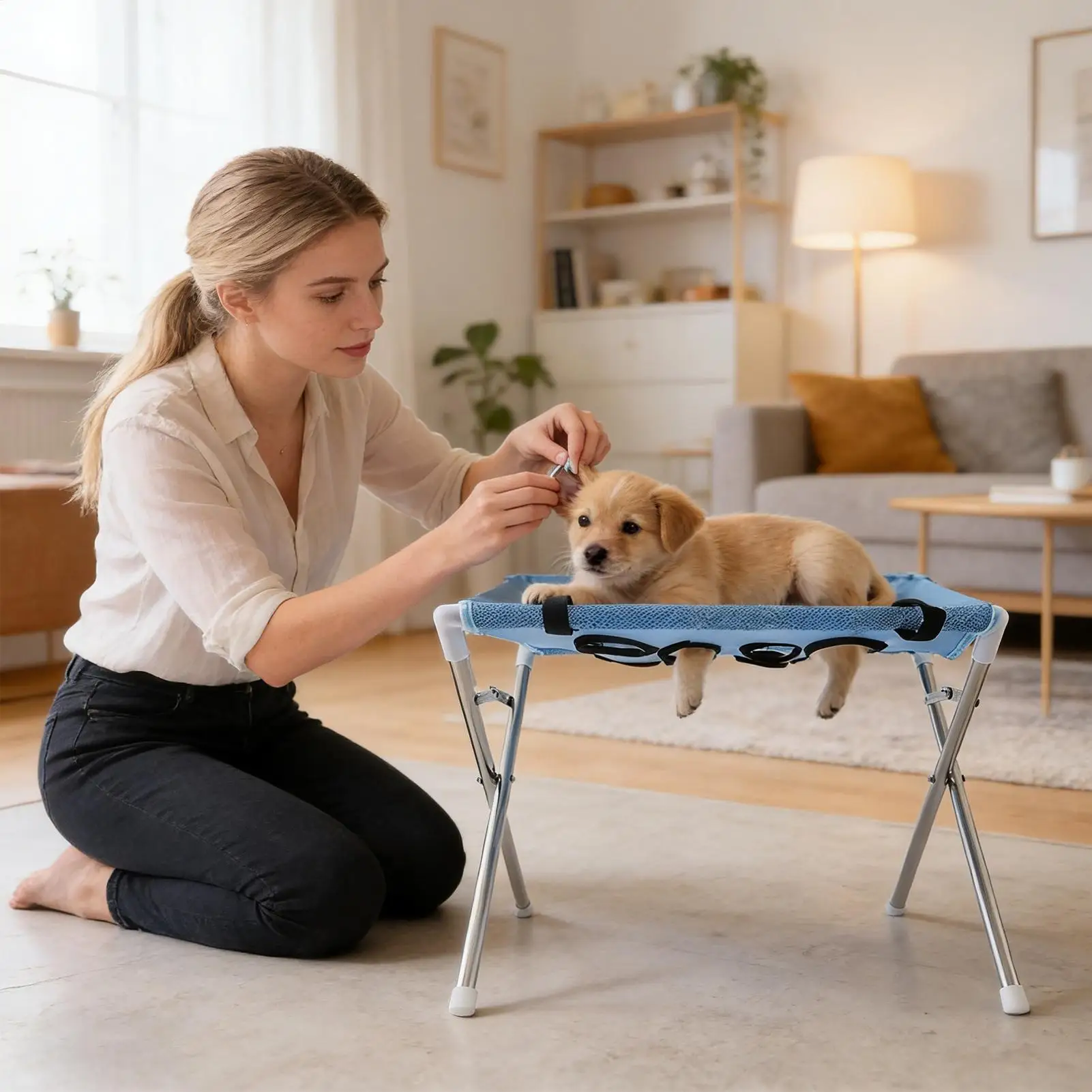 Pet Grooming Hammock Stand Foldable Cat Dog Bathing Rack Quick Dry Mesh Nail Trimming Holder for Small Medium Pets supplies view 2