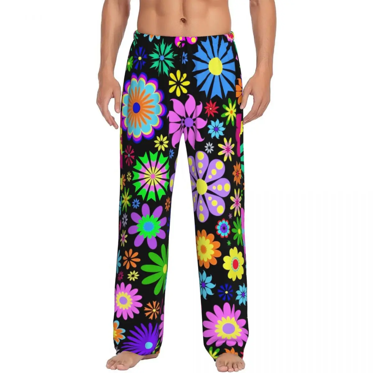 

Custom Print Hippie Flower Pattern Pajama Pants for Men Sleep Sleepwear Bottoms with Pockets