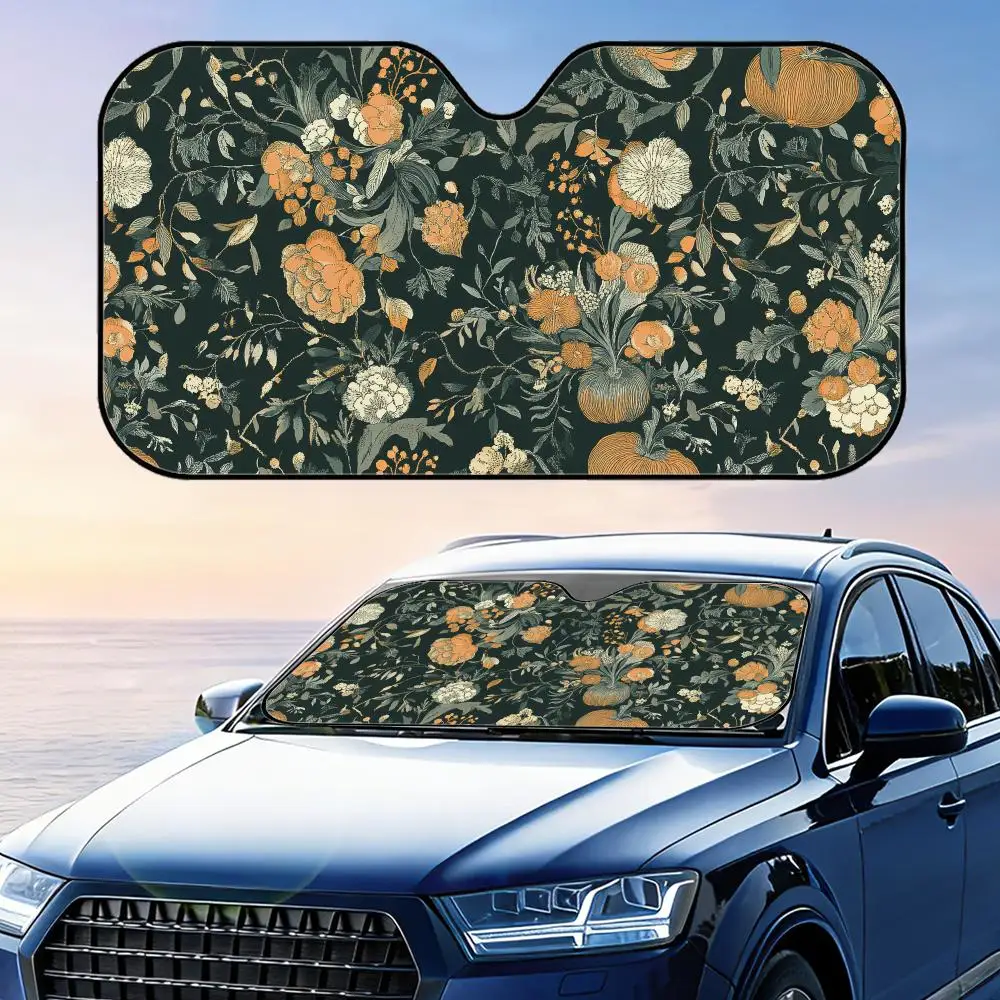 Vintage Botanical Floral Sun Visor Foldable Universal Car Windshield Sun Shade UV Protection Heat Insulation Foldable Cover