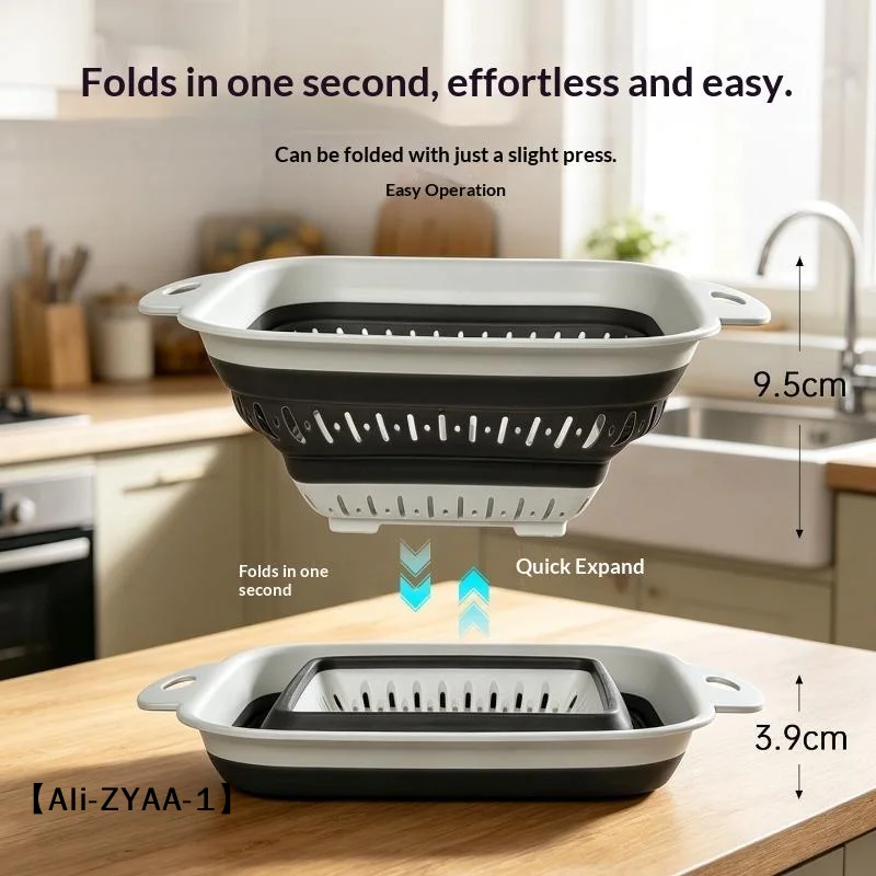 【A】Silicone Folding Drainer Basket Portable Kitchen Fruit Vegetable Washing Folding Storage Kitchenware Drain Bowl