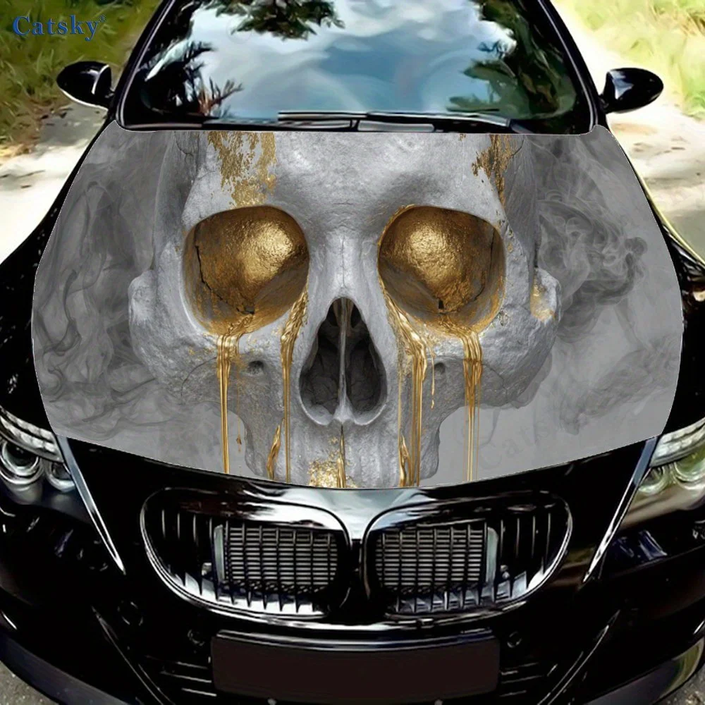 

Gilded Skull Style,Car Hood Decal, Self-Adhesive Waterproof PVC Car hood Sticker,Car Decoration Scratch Resistant Sticker Protec