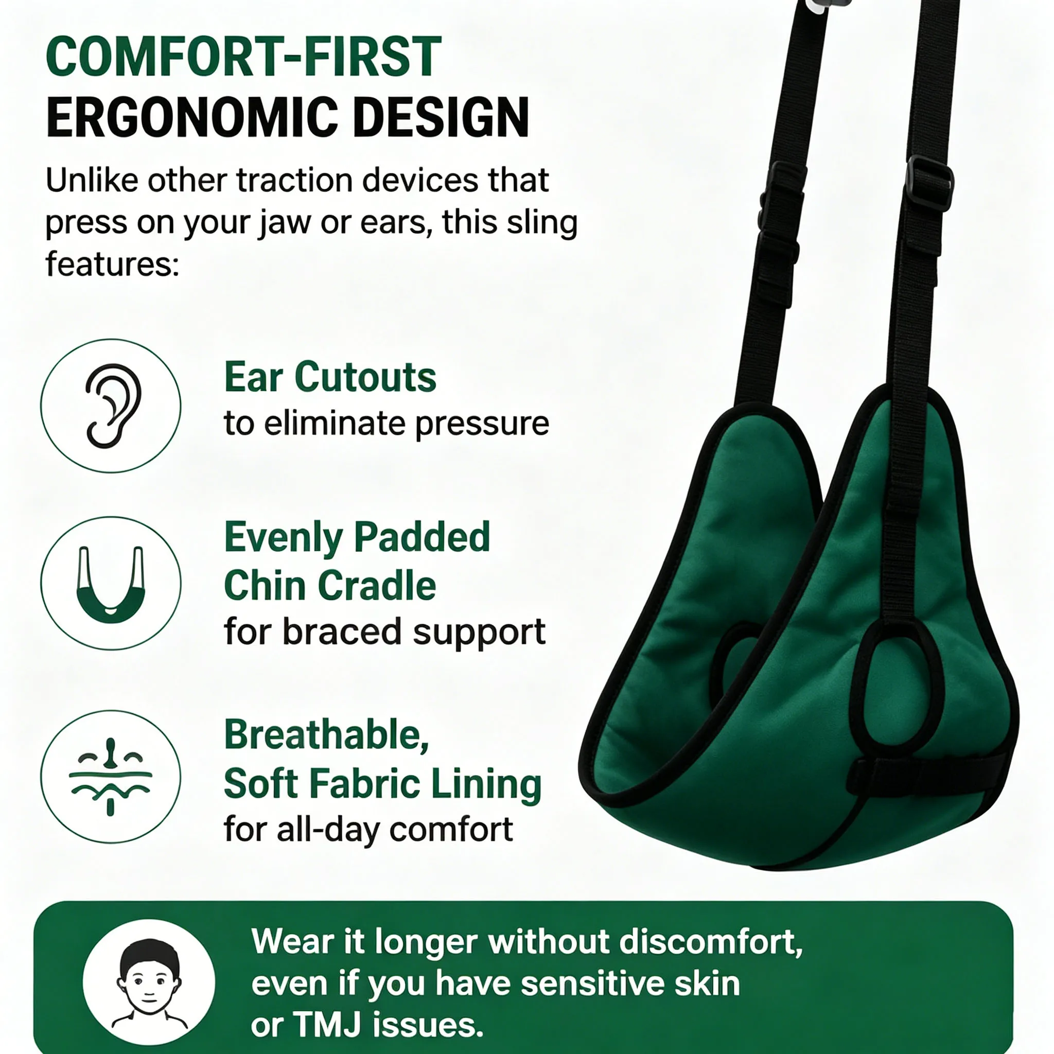 Ergonomic Door Hanging Neck Traction Device Cervical Decompression Sling for Neck Pain Relief with Adjustable Straps for Adult