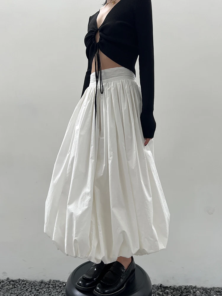 

High Waist Flower Bud Mid Length Skirt 2025 Summer New Sweet Style A-line Umbrella Loose Casual Long Skirts for Women A675