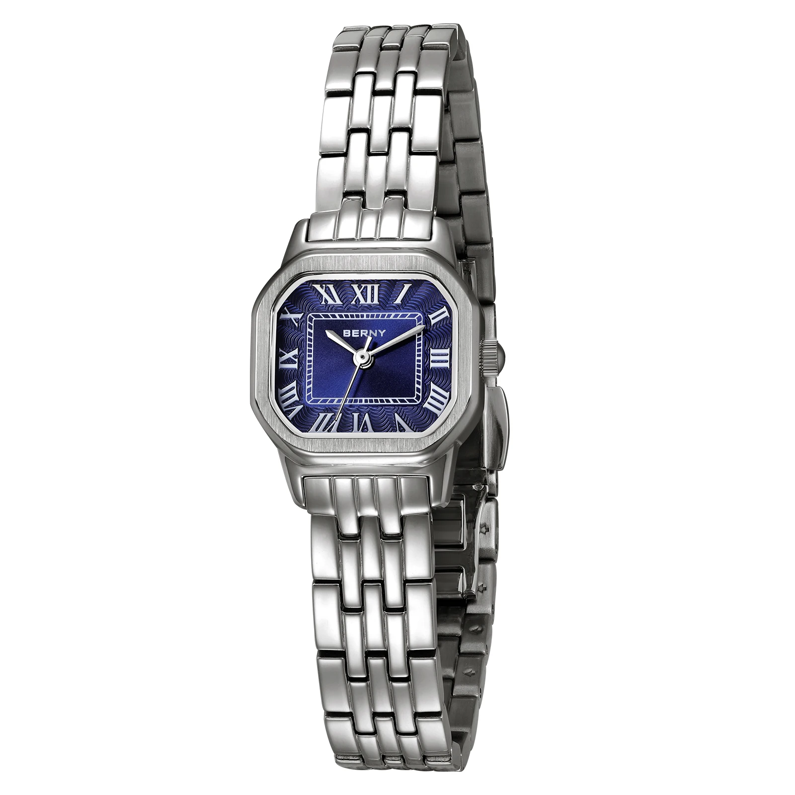 

BERNY Watches for Women Luxury Fashion Elegant Square Small Dial Ladies Dress Quartz Watch Silver Stainless Steel Wristwatch