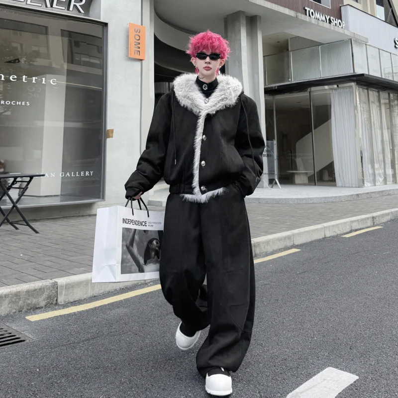 

Зимняя куртка Cleanfit с капюшоном, утепленная хлопковая, мужская, с меховым воротником Mountain Eagle, комплект из двух предметов, модная молодежная одежда