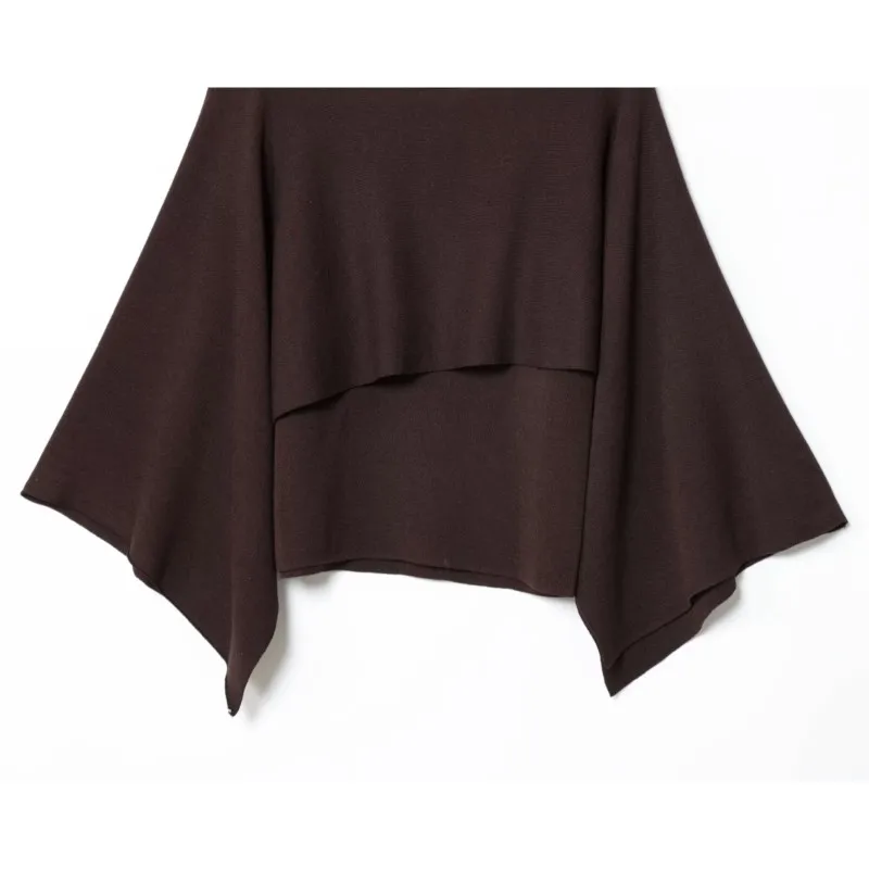 レディースニットケープトップ、秋用ルーズボートネック無地ニットセーター、ロングケープスリーブプルオーバー、女性用Y2Kオーバーサイズクロップトップ