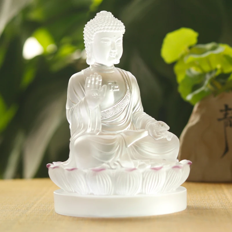 Estatua de Buda Maitreya esmaltada blanca transparente, artesanías de regalo hechas a mano para uso en casas/patillas