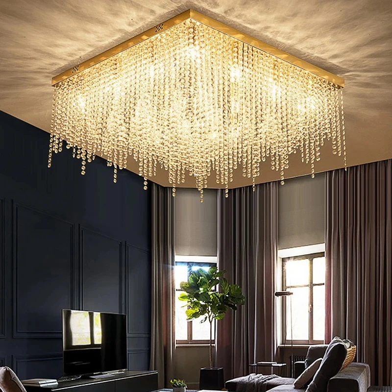 

Modern Ceiling Beading Chandelier living room Gold crystal Lamp With Dimmable Luxury Bedroom Decor Led Cristal Light Fixture