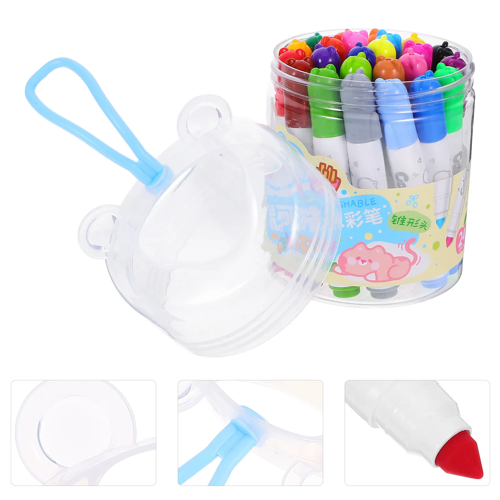 24Pcs Washable Markers Bulk Set Vibrant Multicolored Tips Easy Wash Off Skin Fabrics Soft Tip Comfortable Grip School