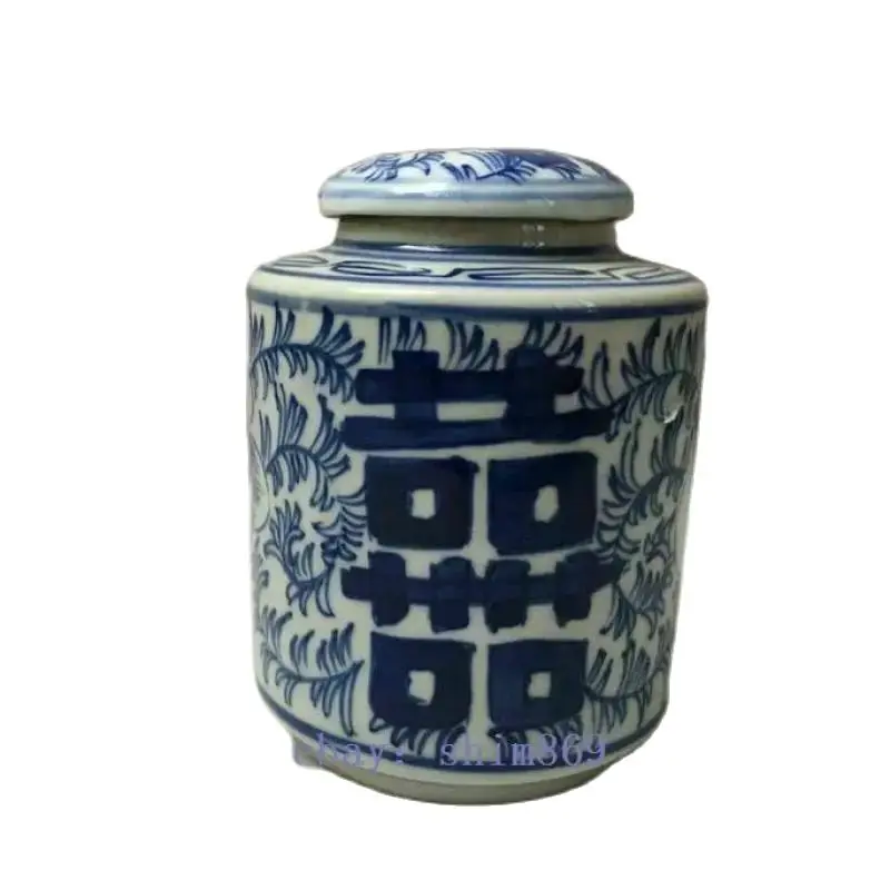 

Chinese Old Blue and White Porcelain Painted Double Happiness Jar Collection Ornaments