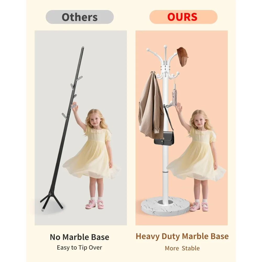 رف معطف حديث يدور 360 درجة مع 14 خطافًا وقاعدة من الرخام الطبيعي لتخزين المدخل الأنيق