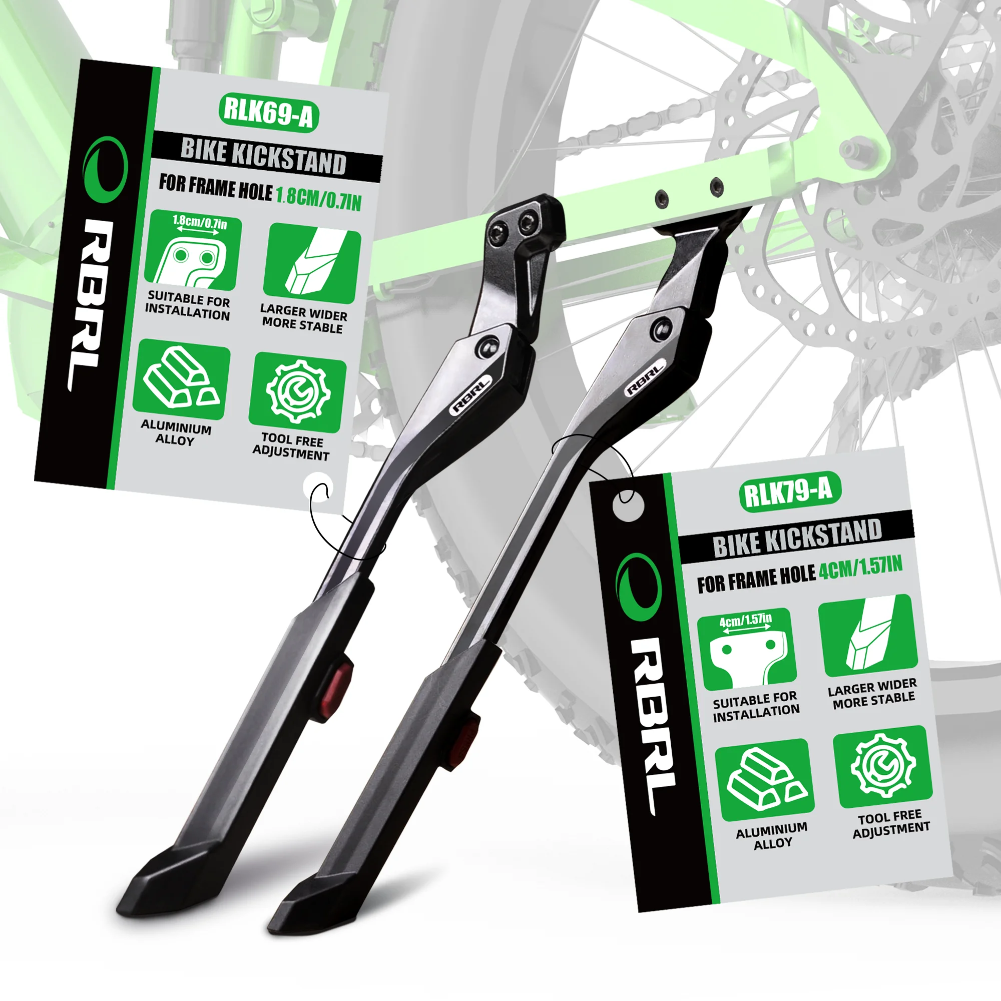 

RBRL Bicycle Kickstand Adjustable MTB Bike Stand Aluminium Alloy Thicken Bike Side Support Stand for 24-29" Road Electric Bike