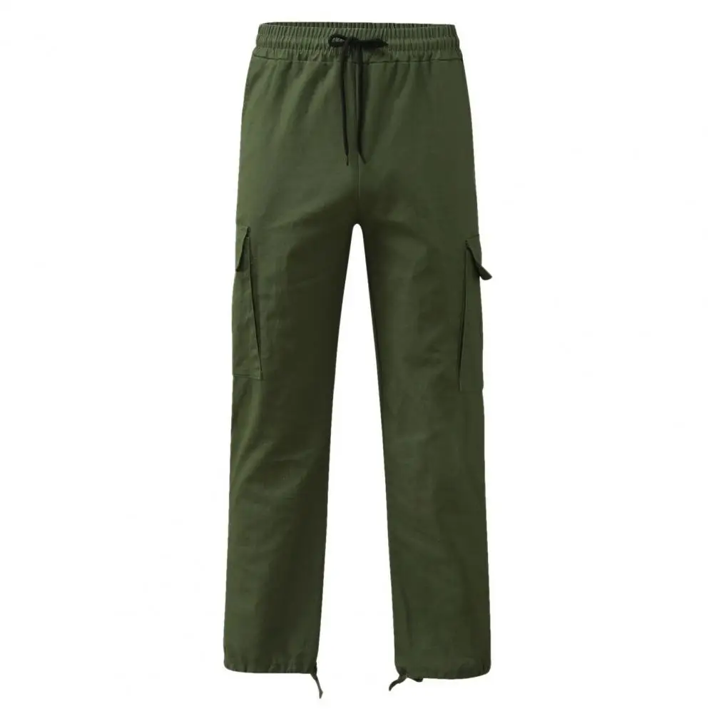 Men Cargo Trousers with Multi Pockets Drawstring Elastic Waist Solid Color Loose Pants for Work Leisure And Sports