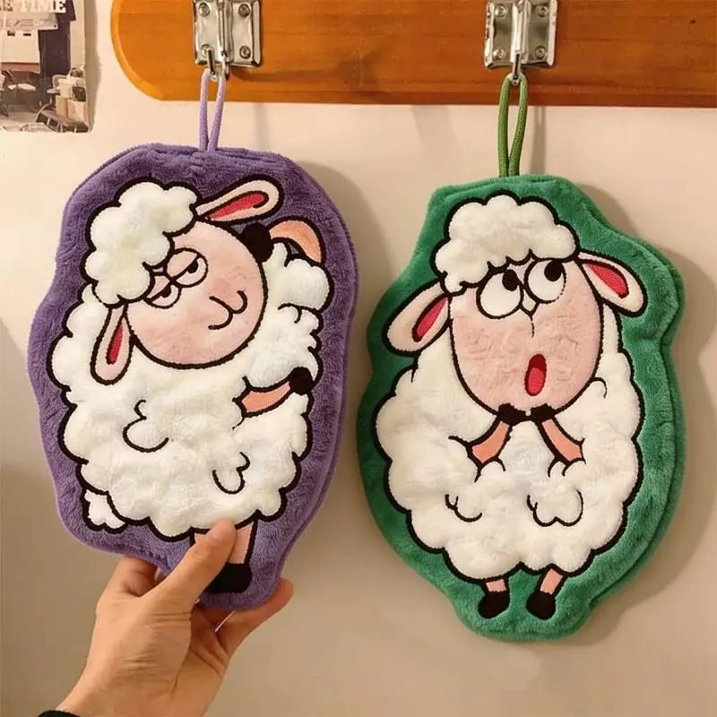 Cute Sheep Shaped Hand Towel Hanging Soft Plush Highly Absorbent for Bathroom Kitchen Home Daily Use