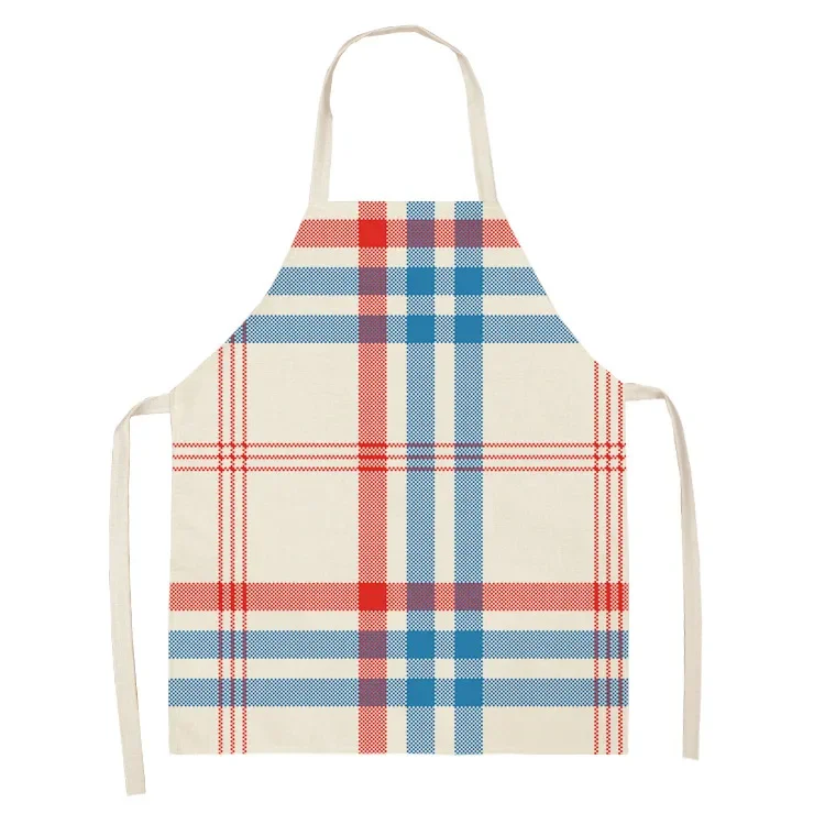 Color Grid Pattern Apron Kitchen Cooking Accessories Kitchen Oil-proof Adult Linen Sleeveless Apron Kitchen Cleaning Delantal