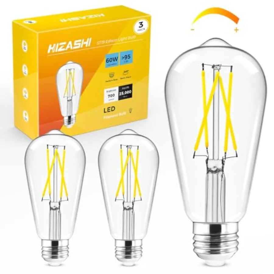 

Vintage LED Edison Bulb Dimmable, 6W Equivalent 60W, 5000k Daylight, E26 Base Led Light Bulbs, 700LM, High CRI 95+ Eye Protecti